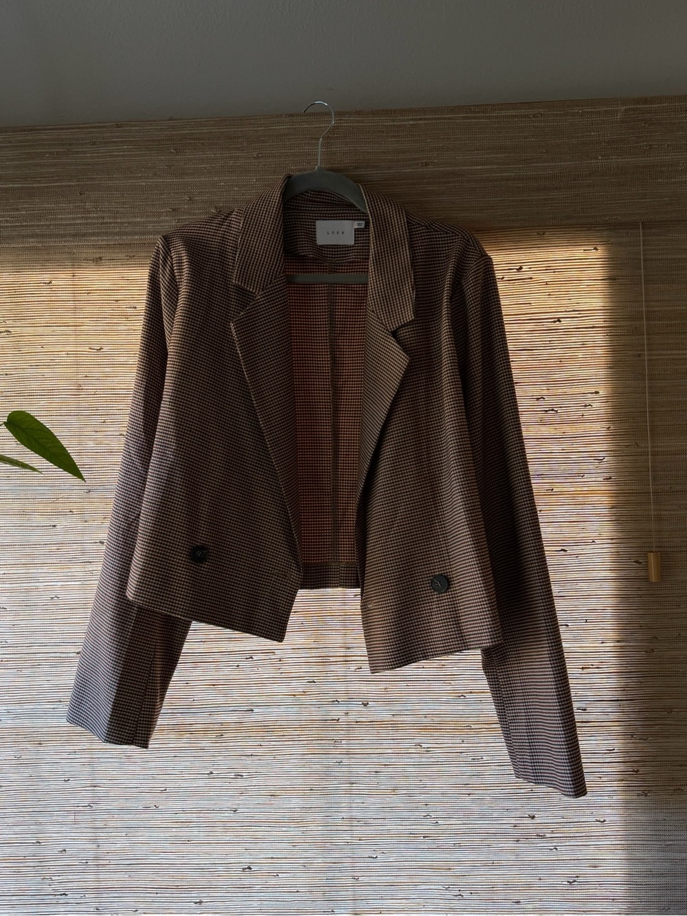 Lush Cropped Brown Micro-Check Blazer